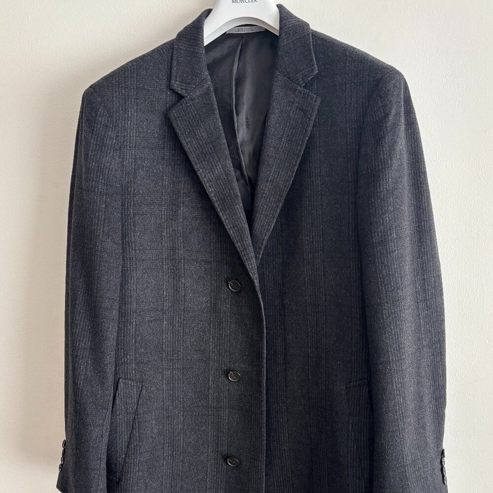 $1700 John W. Nordstrom Grey Check Colombo Cashmere Overcoat / Top Coat - 44